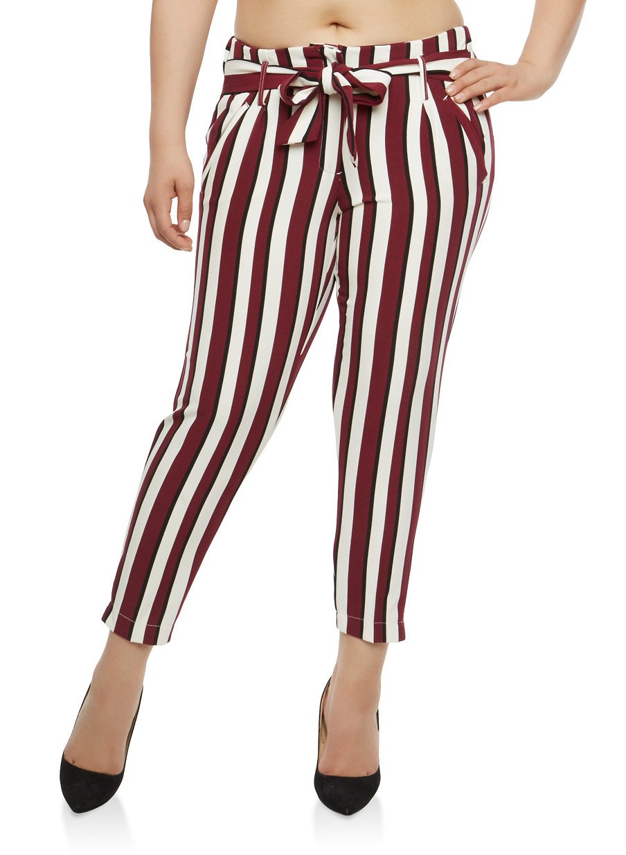 Plus Size Striped Tie Waist Pants