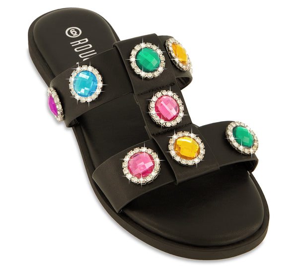 Gemstone Embellished Slide Sandals