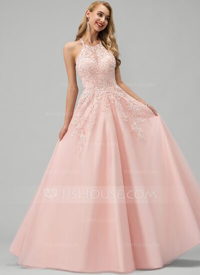 Ball-Gown/Princess Scoop Neck Floor-Length Tulle Prom Dresse...