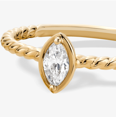 Marquise-Cut Diamond Solitaire Rope Shank Engagement Ring 1/5 ct tw 14K Yellow Gold (I/I1)