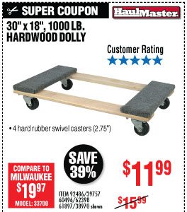 View 30 In x 18 In 1000 lbs. Capacity Hardwood Dolly