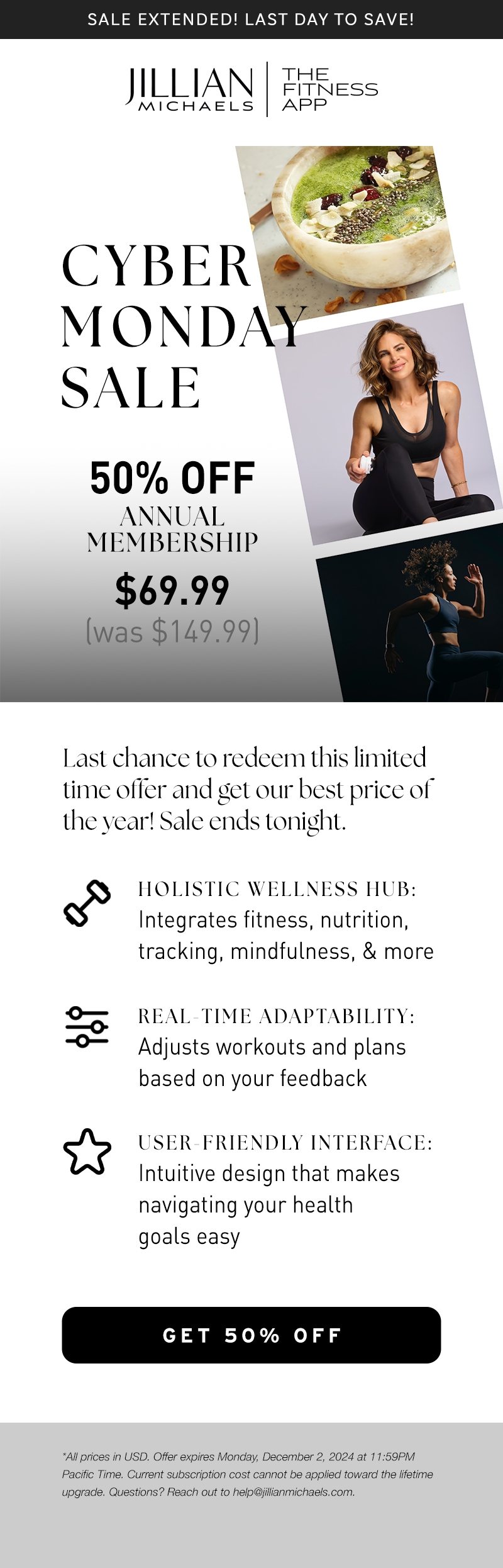 Jillian Michaels Newsletter - Cyber Monday Sale