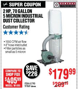 View 70 gallon 2 HP Heavy Duty High Flow High Capacity Dust Collector