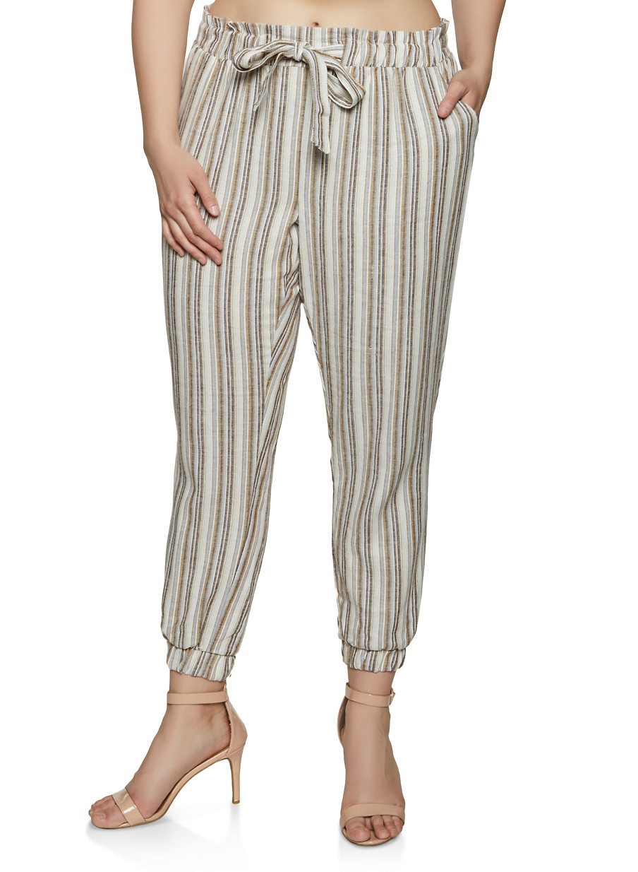 Plus Size Striped Linen Joggers