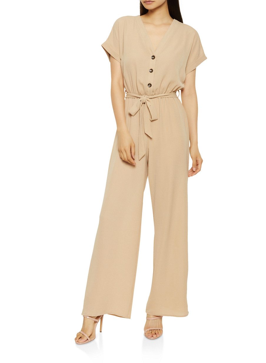 Button Front Wide Leg Jumpsuit