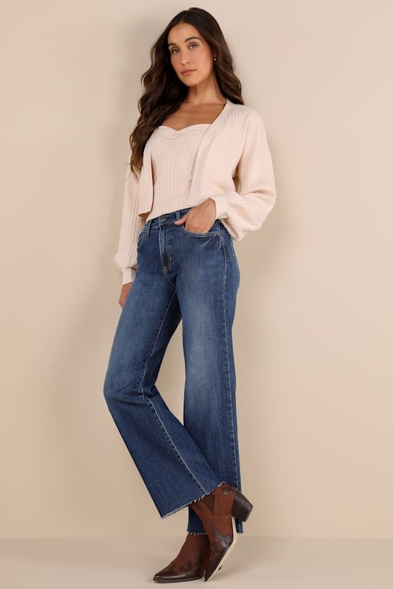 Image of Trending Intention Dark Wash Slim Palazzo Jeans