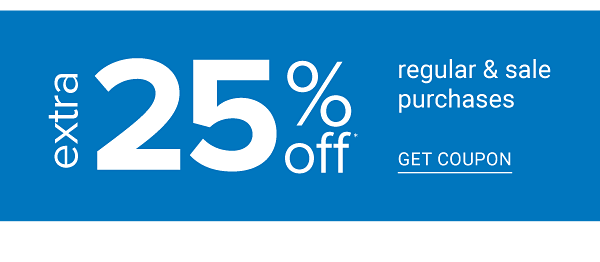 Extra 25% regular & sale purchases. Get Coupon.