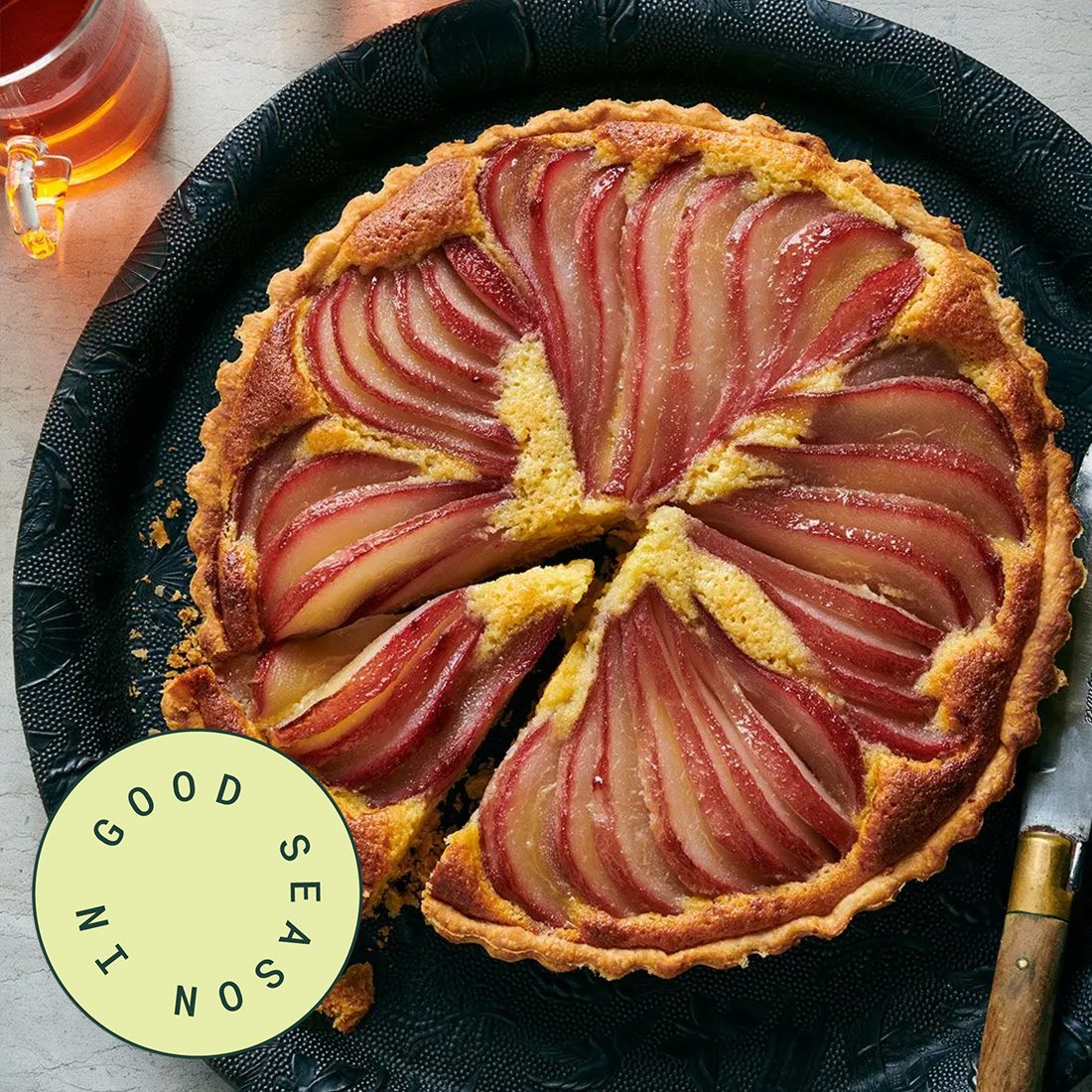 Hibiscus-Poached Pear and Frangipane Tart