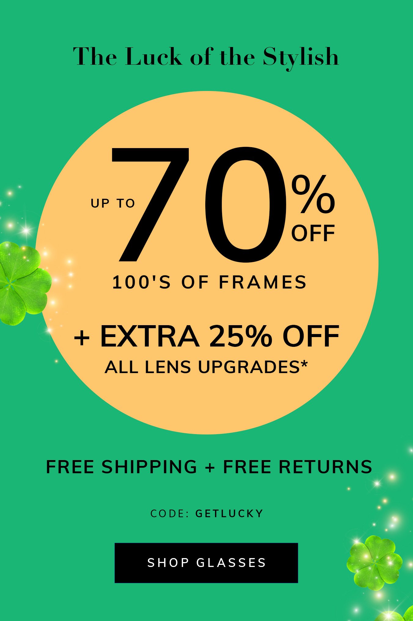 Up to 70% Off on 100's of Frames + Extra 25% Off All Lens Upgrades