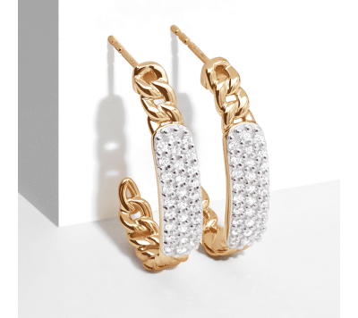 Gold studded hoops with a strip of diamonds down the center