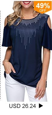 Cold Shoulder Dot Print Navy Blue T Shirt