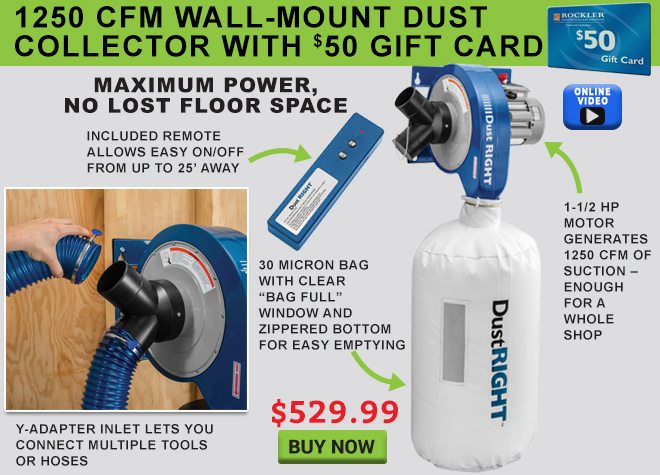 1250 CFM Wall-Mount Dust Collector with Free $50 Gift Card!