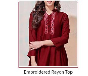 Embroidered Rayon Top in Maroon