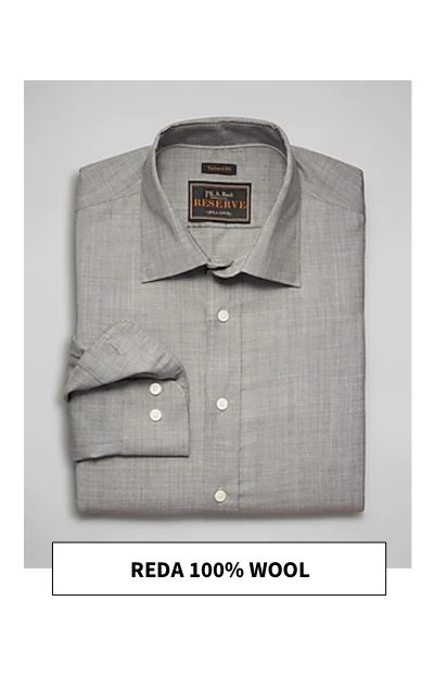 Reserve Collection Tailored Fit Spread Collar REDA Wool Sportshirt