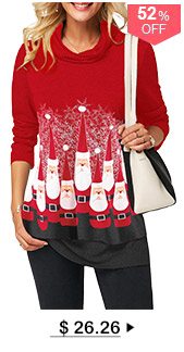 Santa Claus Print Long Sleeve Red T Shirt