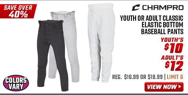 Champro Youth or Adult Classic Elastic Bottom Baseball Pants