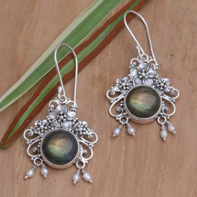 Image of Labradorite flower earrings, 'Royal Heritage'