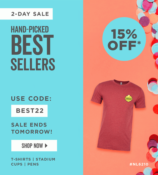 Hand-Picked Best Sellers | 15% Off Best Sellers | Use Code: BEST22 | Shop Now | Discount applies to t-shirts, stadium cups and pens.
