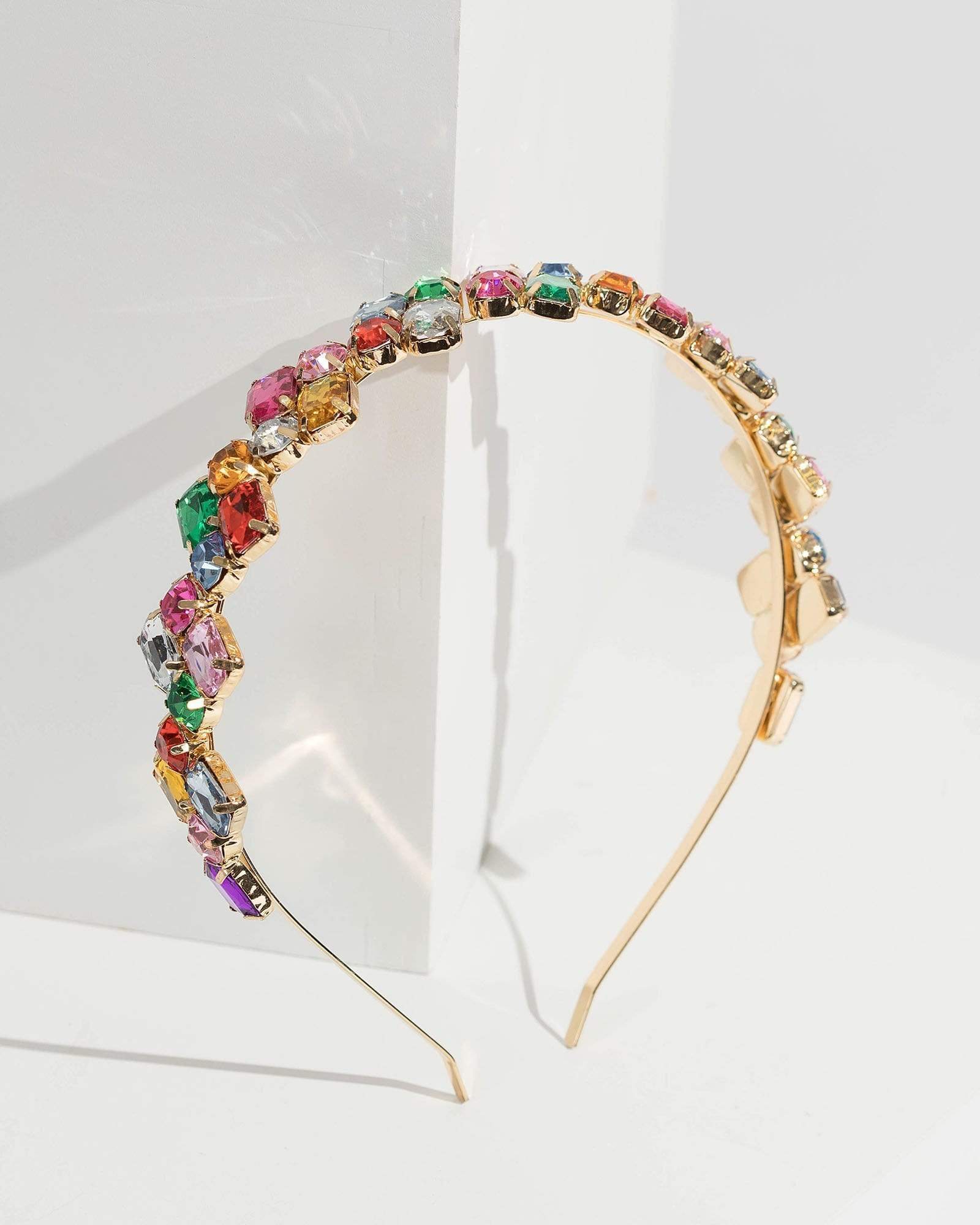 Image of Multi Colour Double Row Crystal Headband