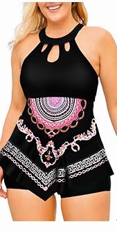 Cutout Front Tribal Print Swimdress and Shorts