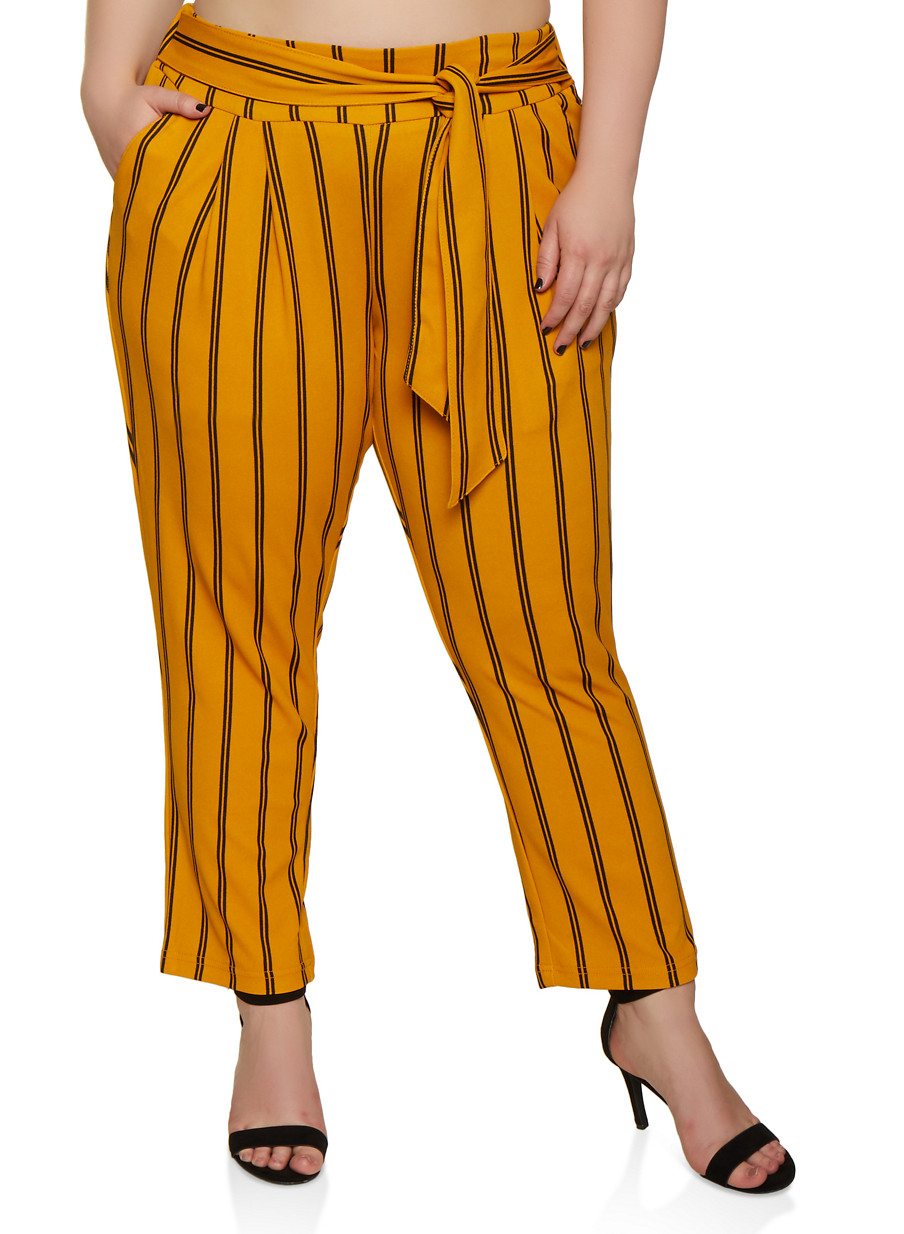 Plus Size Tie Front Striped Dress Pants