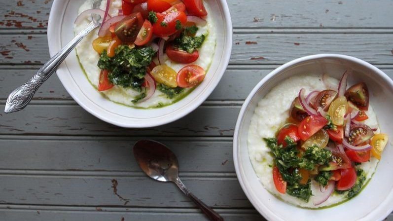 Summer Polenta with Chimichurri and Tomatoes