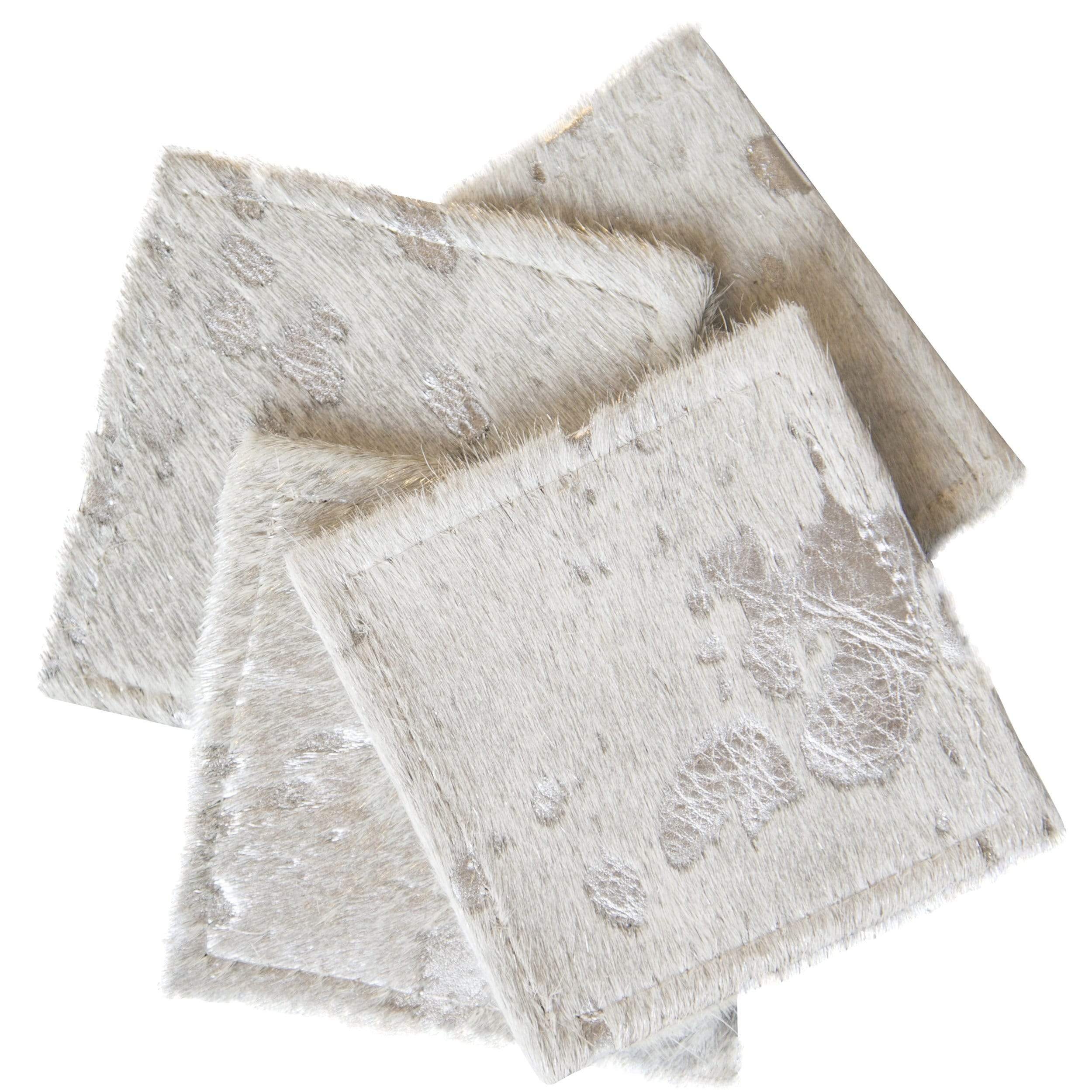 Cowhide Coasters Silver, Set of 4