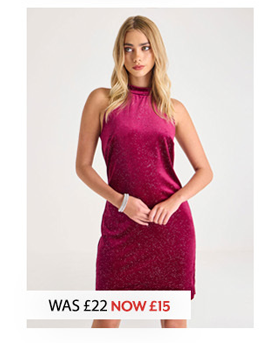 Womens Burgundy Glitter Halter Dress