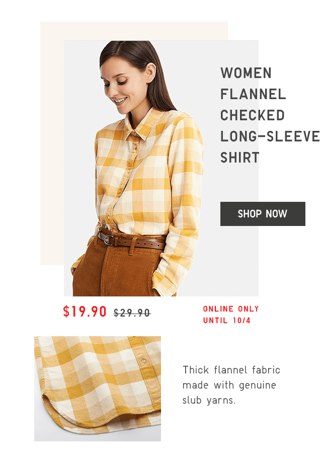 WOMEN FLANNEL CHECKED LONG-SLEEVE SHIRT $19.90 - SHOP NOW