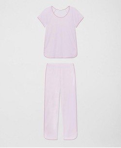 Brooks Brothers X LAKE Women's Short-Sleeve Pajamas Set in Classic Pink Oxford Stripe