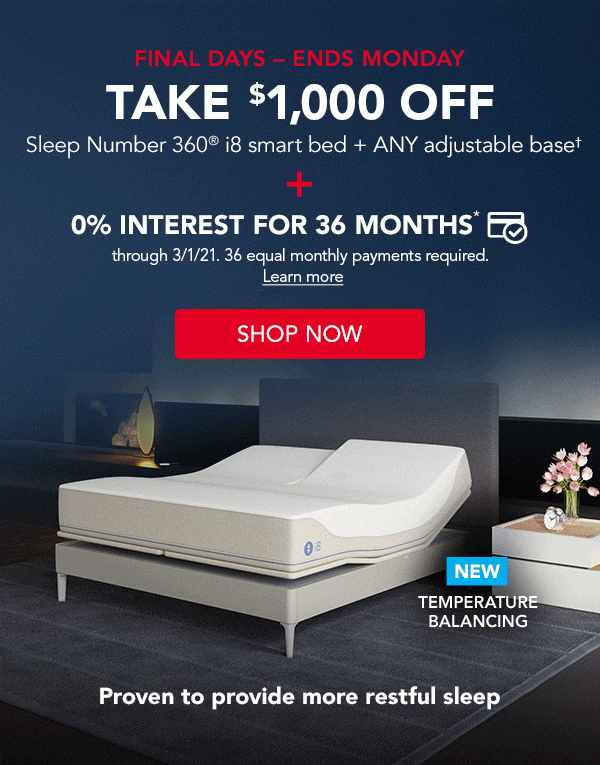 Final days - Take $1,000 off i8 smart bed | Shop now