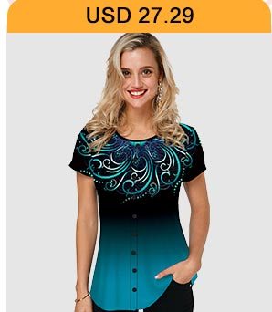 Round Neck Button Embellished Printed Blouse