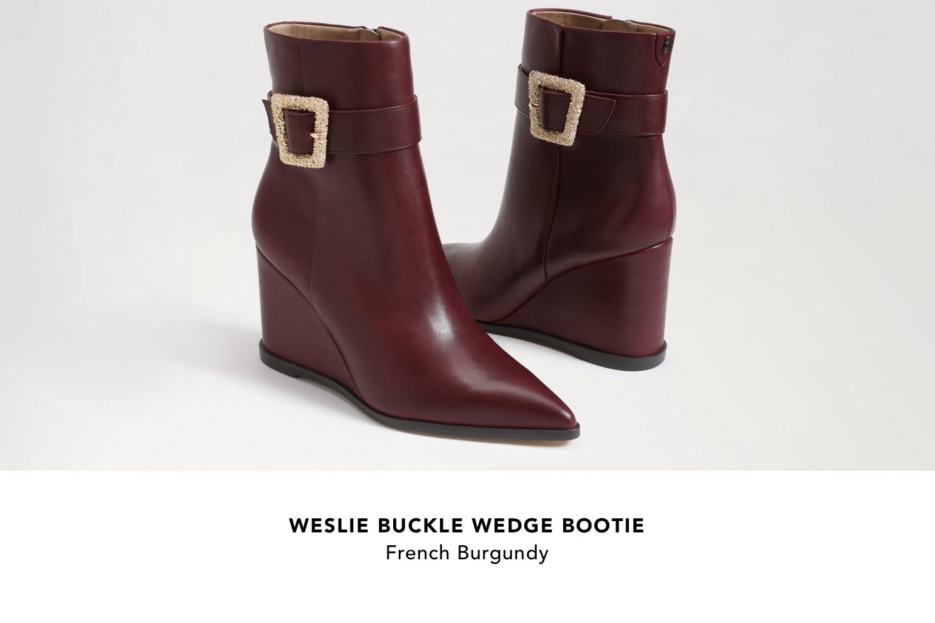 Weslie Buckle Wedge Bootie (French Burgundy)