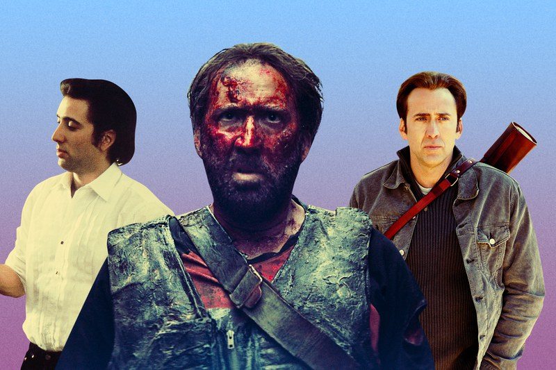 Nicolas Cage in the movies Moonstruck, Mandy, and National Treasure