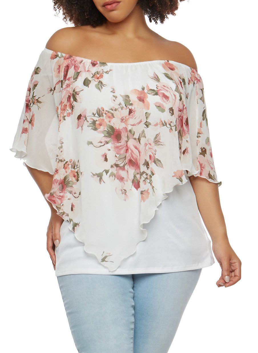 Plus Size Off the Shoulder Overlay Top