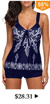 Black Patchwork Printed Open Back Tankini Set