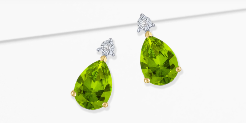 Pear-Shaped Peridot & Diamond Accent Drop Earrings 10K Yellow Gold