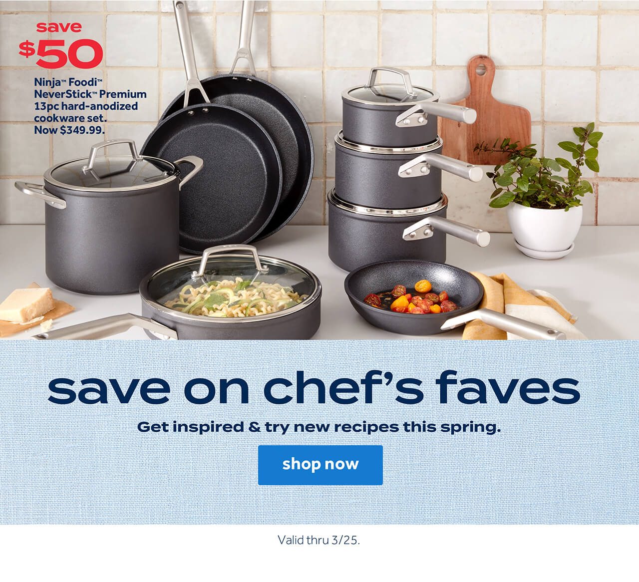 save $50 | Ninja Foodi NerverStick Premium 13pc hard-anodized cookware set | Now $349.99