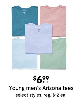 $6.99 each Young men's Arizona tees, select styles, regular price $12 each