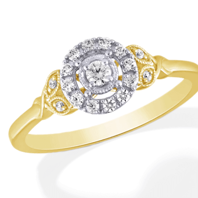 Diamond Halo Promise Ring 1/5 ct tw 10K Two-Tone Gold