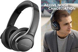 Anker Soundcore Life 2 Over-ear Active Noise Cancelling Wireless Headphones w/ 30-Hour Battery Life, Travel Case