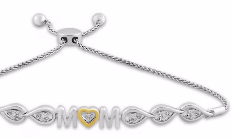 Diamond ''Mom'' Bolo Bracelet 1/10 ct tw Sterling Silver & 10K Yellow Gold