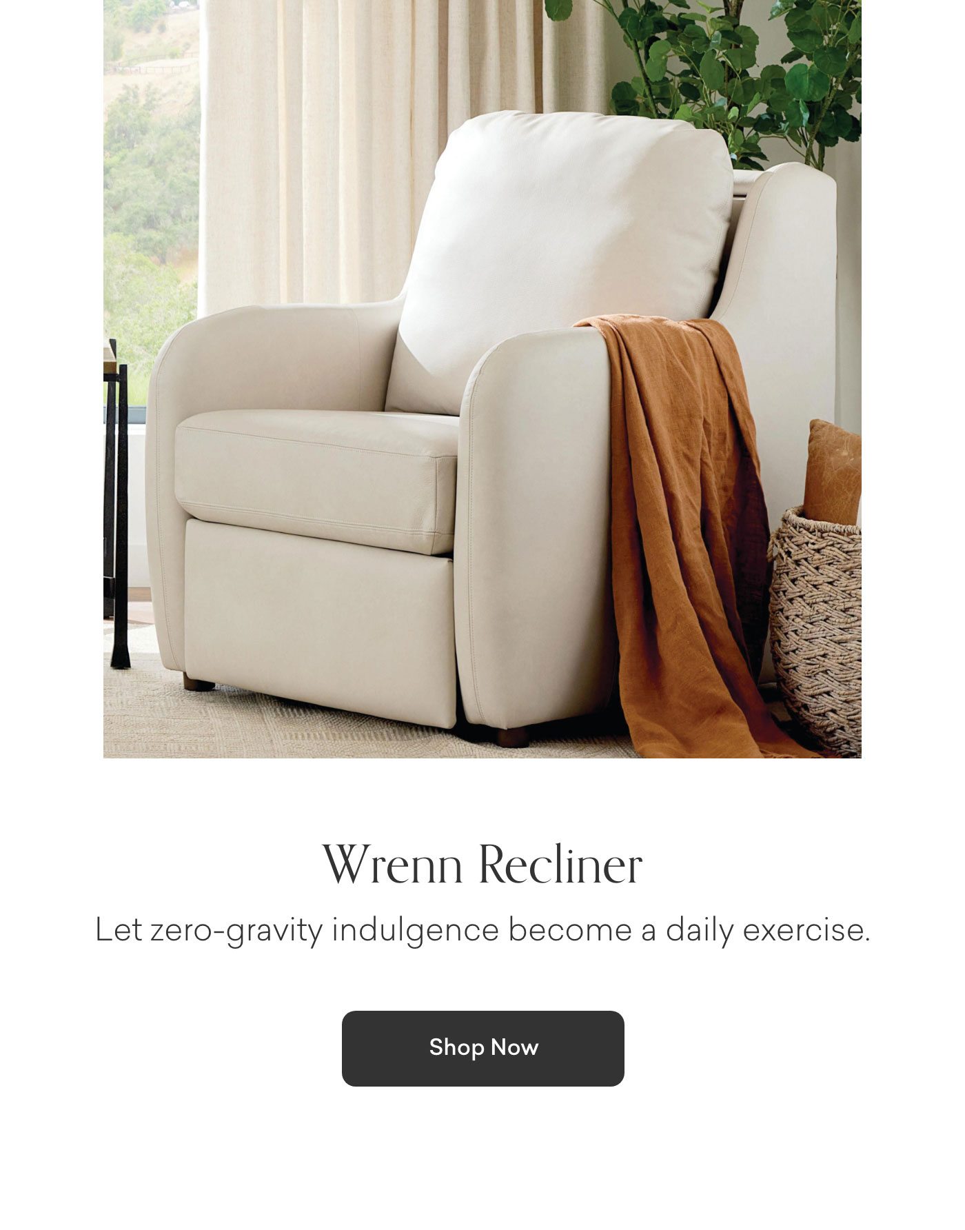 Wrenn Recliner: Let zero-gravity indulgence become a daily exercise. Shop Now