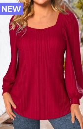 Red Long Sleeve Square Neck Sweatshirt