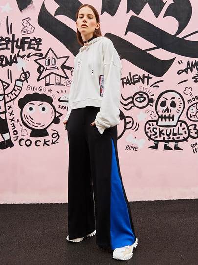 Color Block Wide Legs Full Length Women's Trousers