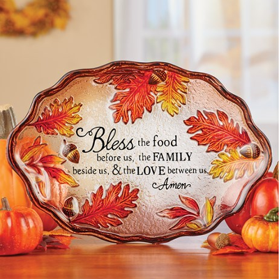 New! $14.99 - Fall Leaves Blessings Glass Food Tray