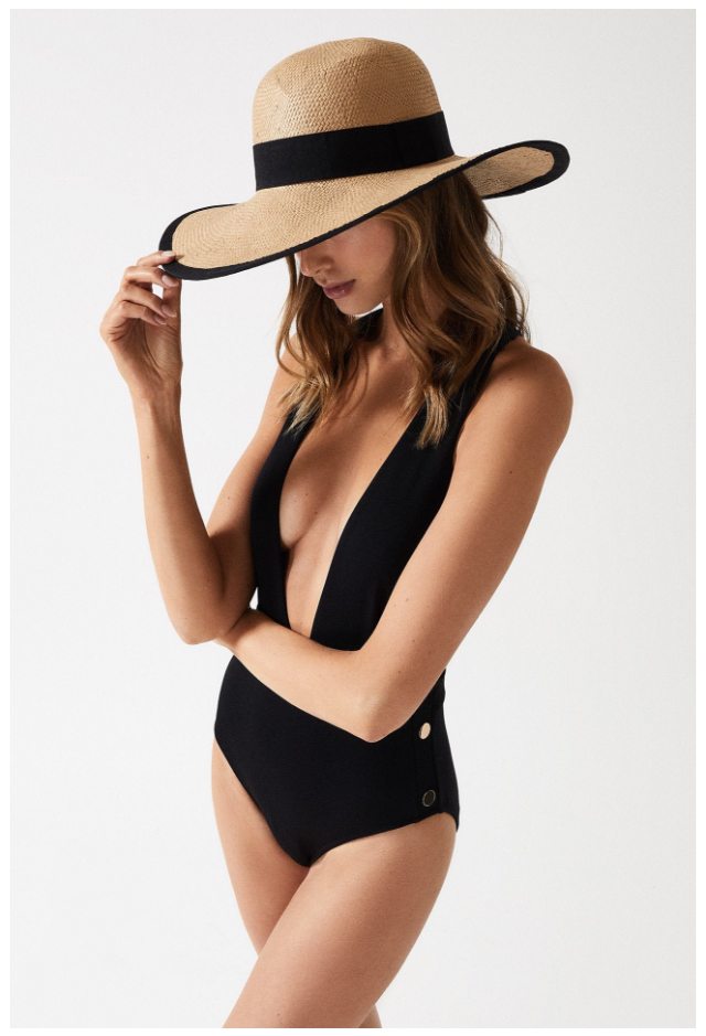Orla Black Plunge Swimsuit with Button Detail