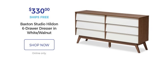 Baxton Studio Hildon 6-Drawer Dresser in White/Walnut | $330.00 | ships free | shop now | online only.