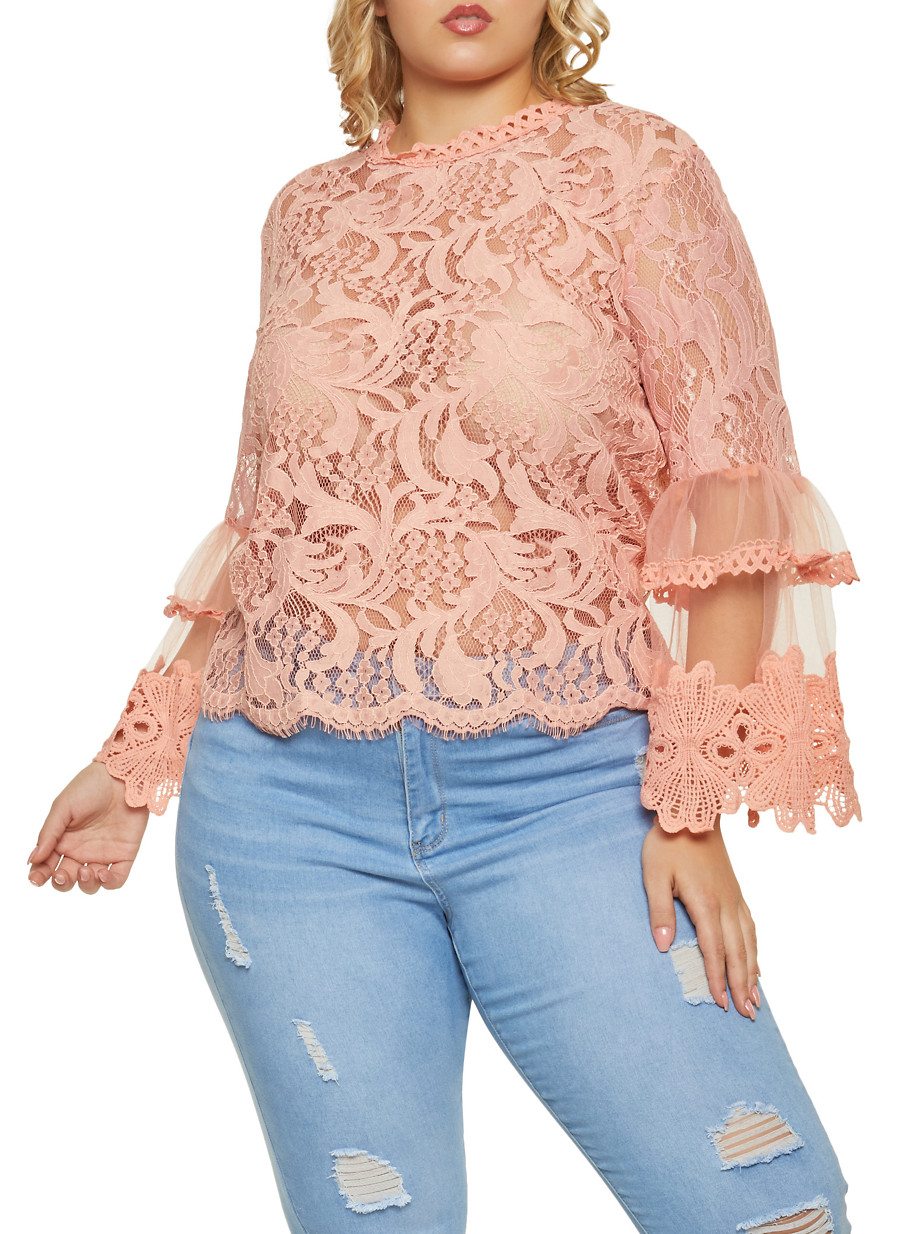 Plus Size Zip Back Bell Sleeve Top