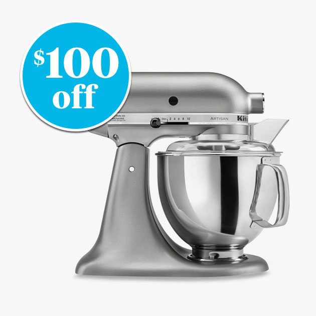 $100 off KitchenAid® Artisan® 5qt Stand Mixer in Metallic Chrome